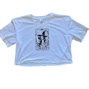 🔥 4 for $20 DEALSHEIN White Crop Graphic T-Shirt “The Witch” Tarot Print Size L